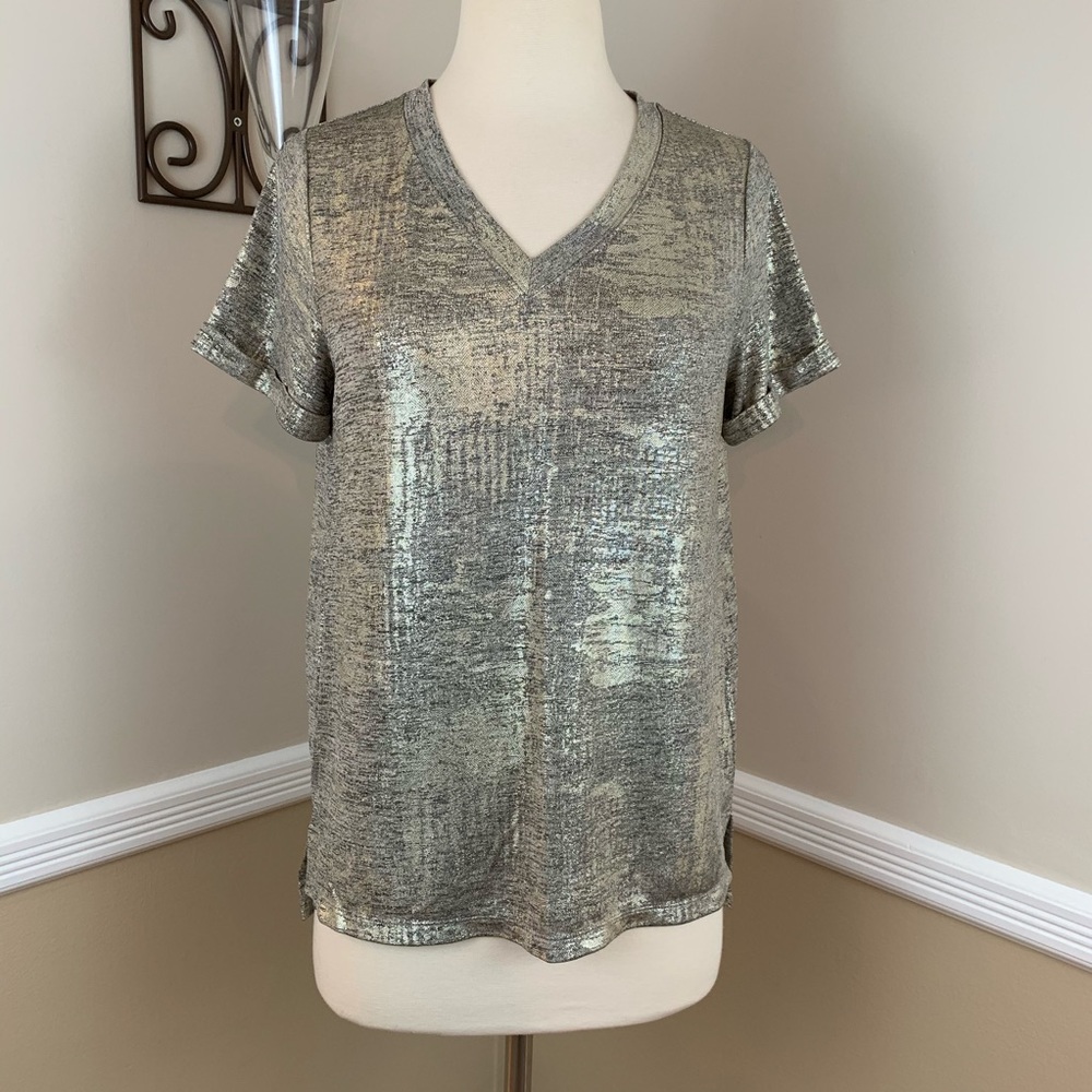 Akemi + Kin Charelle Metallic V Neck Tee T Shirt